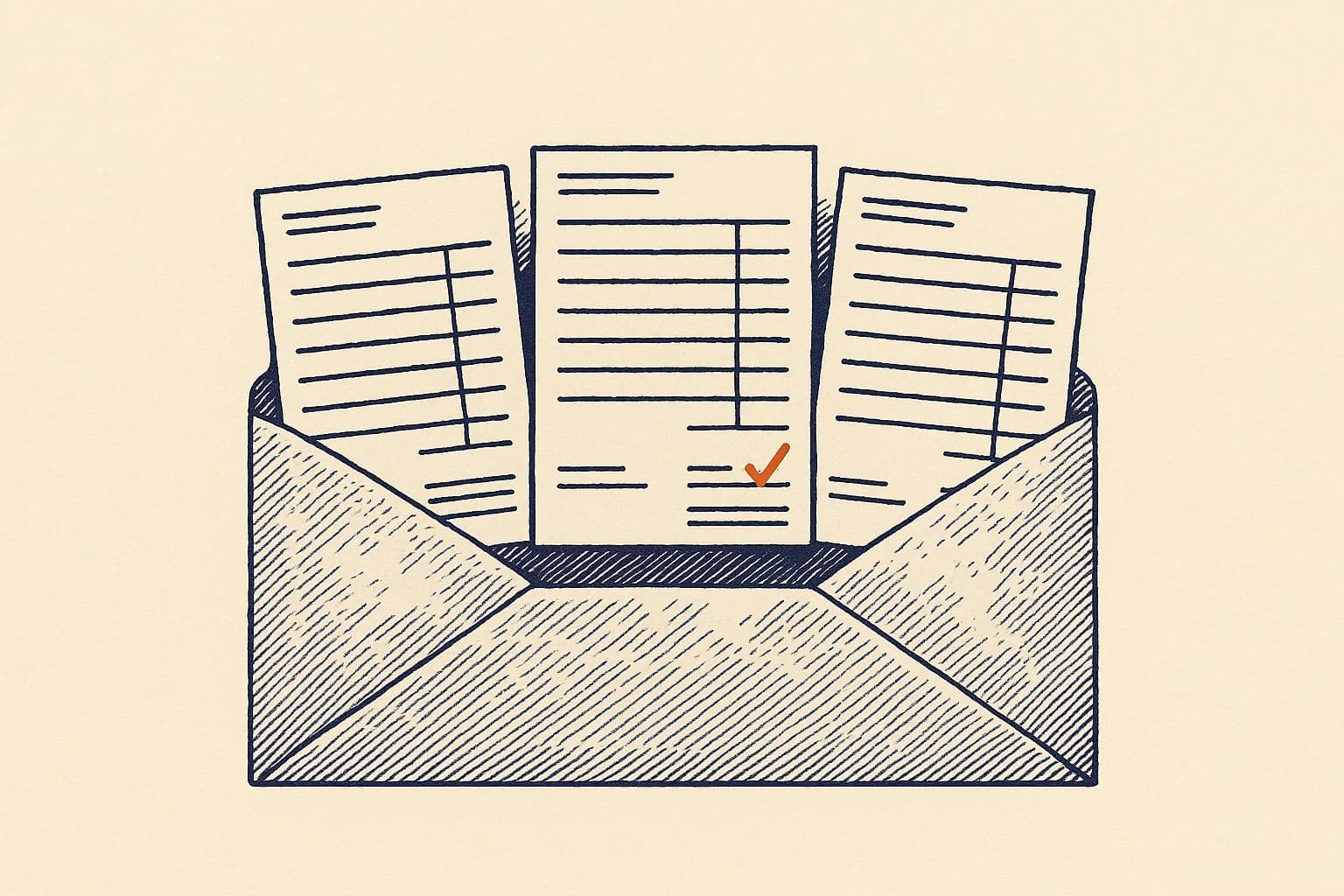 An open envelope with three comparable maintenance quotes, the middle one ticked